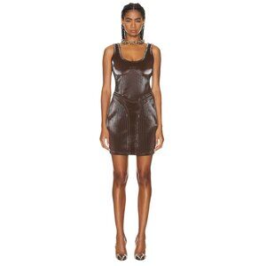 MUGLER Embossed Mini Dress in Chocolate 36 New Womens Scuba Tank Bodycon